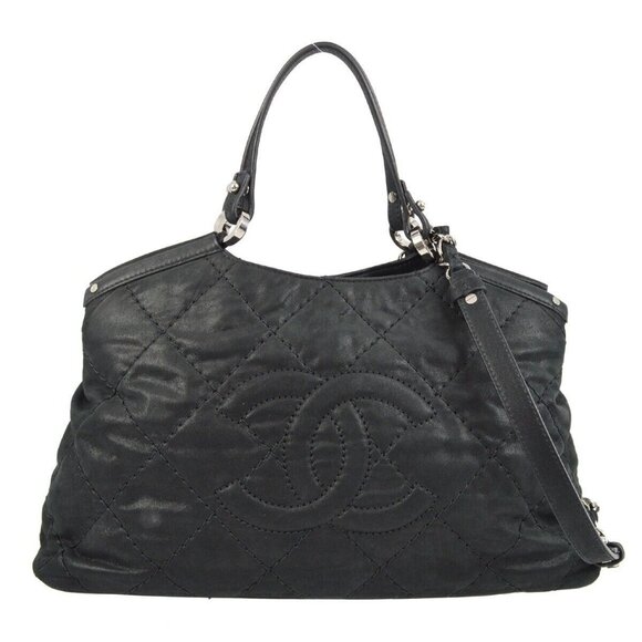 Chanel Black Glitter Fabric Wild Stitch 2way Tote Handbag - Picture 1 of 9